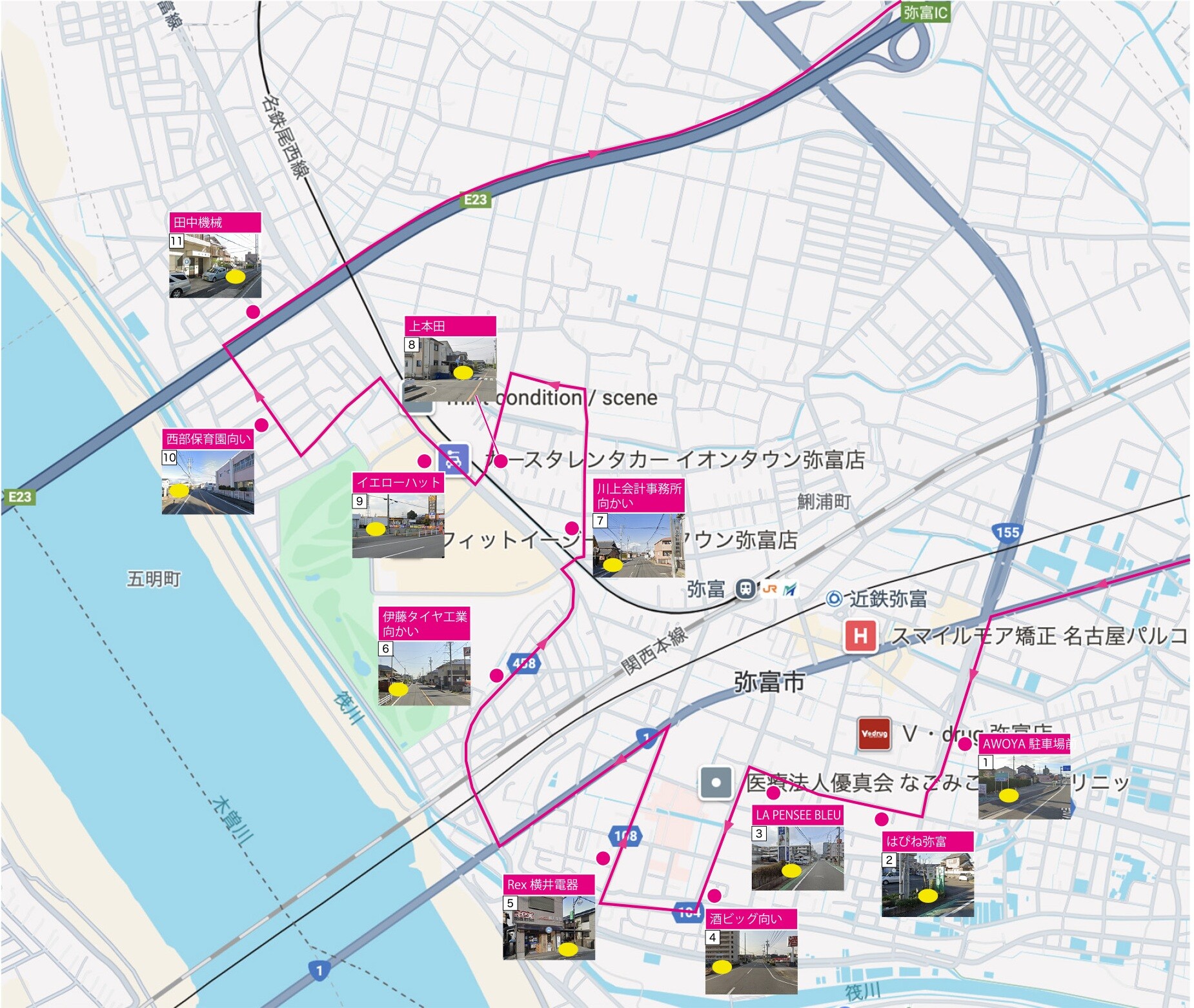 名古屋のスイミングケーニーズクラブの無料スクールバス運行マップ　弥富方面